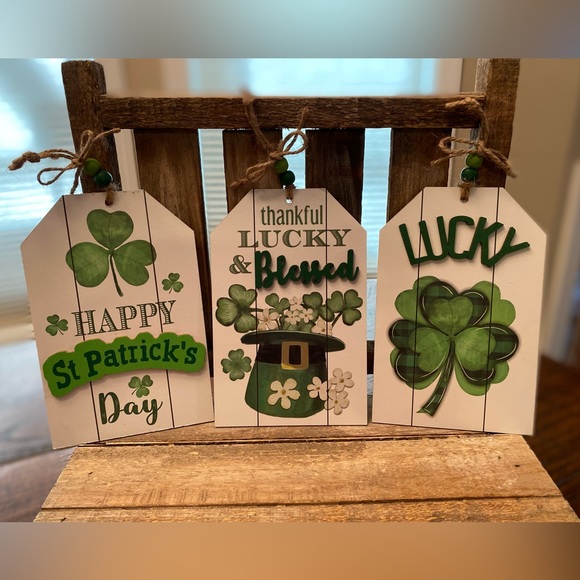 St. Patricks Day Wall Decor Set Of 3, Shamrock Decor, Thankful Lucky & Blessed - Picture 15 of 16